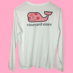 Vineyard Vines Woman's Large Long Sleeve T Shirt White Cotton Pink Kisses